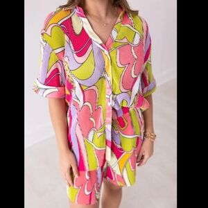 Grace+Emma Pleated Abstract Print Button Down Set - XL